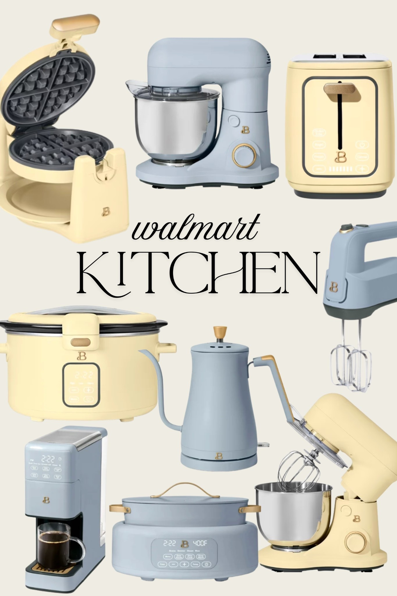 Butter yellow and blue Walmart kitchen 🤍