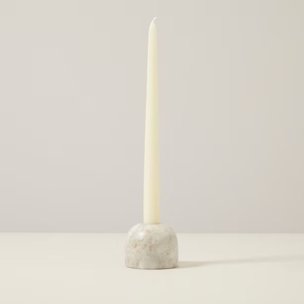 DUAL FUNCTION TAPER/TEALIGHT CANDLE HOLDER, SMALL WHITE MARBLE | Indigo (CA)