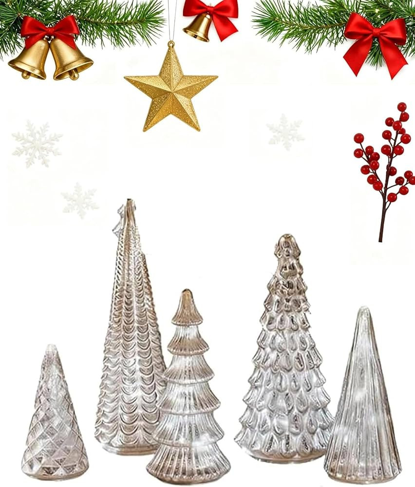Set of 5 Illuminated Mercury Imitates Glass Christmas Trees with LED Lights,2026 New Upgrade Silv... | Amazon (US)