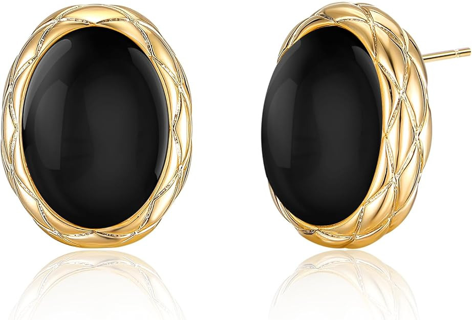 Chunky Gold Earrings for Women, Gold Dangle Drop Earrings With Black Cubic Zirconia Enamel Statem... | Amazon (US)