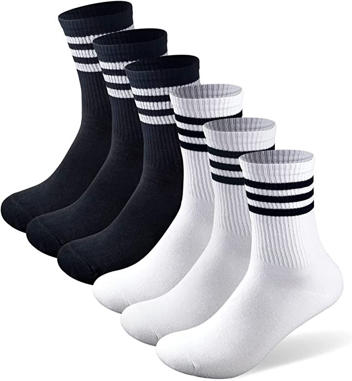 MR.KM 6 pairs High Ankle Cotton Crew Casual Stripes Socks,Black&White Striped,Rainbow Pride For Men& | Amazon (US)