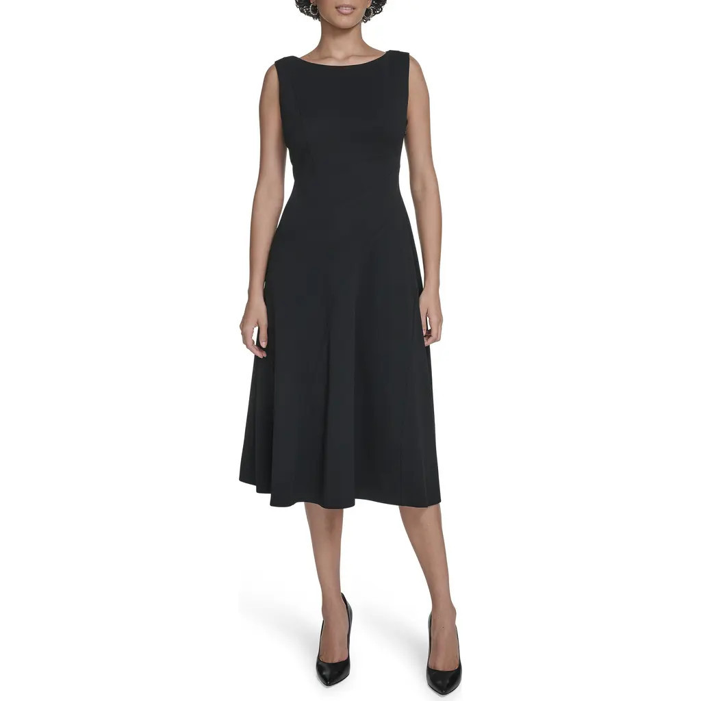 Calvin Klein Crepe Seam Midi A-Line Dress in Black at Nordstrom Rack, Size 4 | Nordstrom Rack
