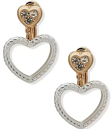 Anne Klein Two Tone Crystal Heart Clip Drop Earrings - Two Tone | Dillard's