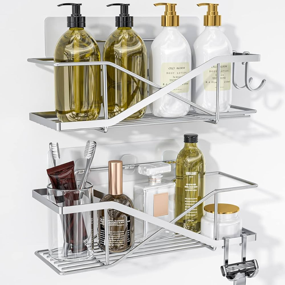 Masoffi Shower Caddy Shelf Storage Rack for Inside Shower, Adhesive Silver Bathroom Shower Organi... | Amazon (US)