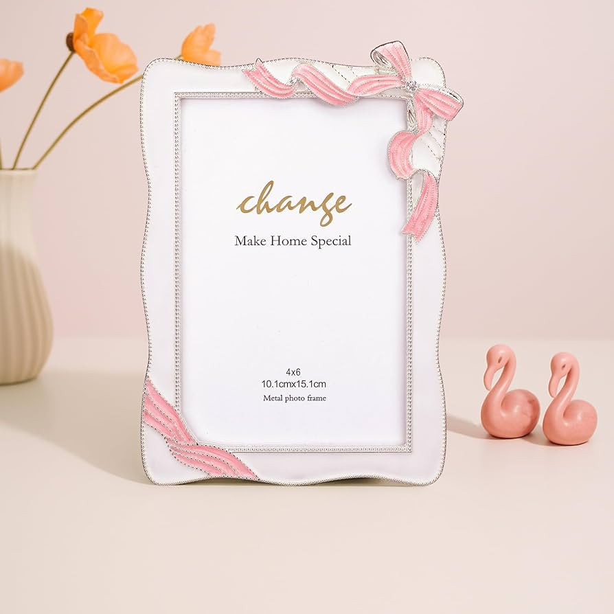 Qunclay Bow Picture Frames 4 x 6 Inch Coquette Bow Photo Frame Ornate Cute Pink Design Ribbon Sha... | Amazon (US)