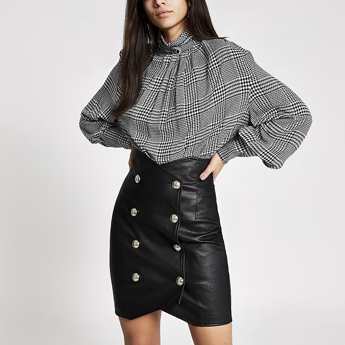 Black faux leather high waist mini skirt | River Island (UK & IE)