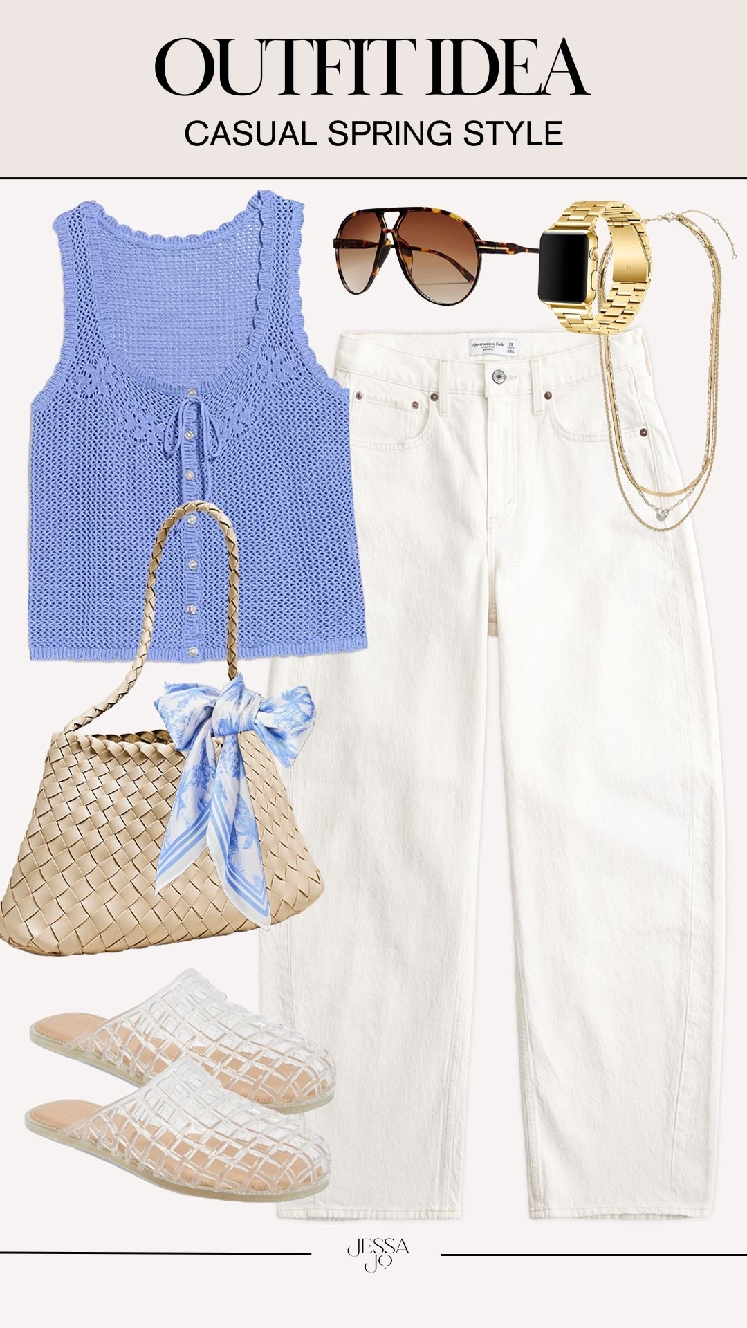 Spring outfit idea. Trendy spring style. White barrel jeans. Trendy white jeans. Flattering white jeans. Old navy new arrivals. Crochet sweater tank. Trendy jelly sandals. Target fashion. 

#LTKgrwm #LTKSeasonal #LTKootd