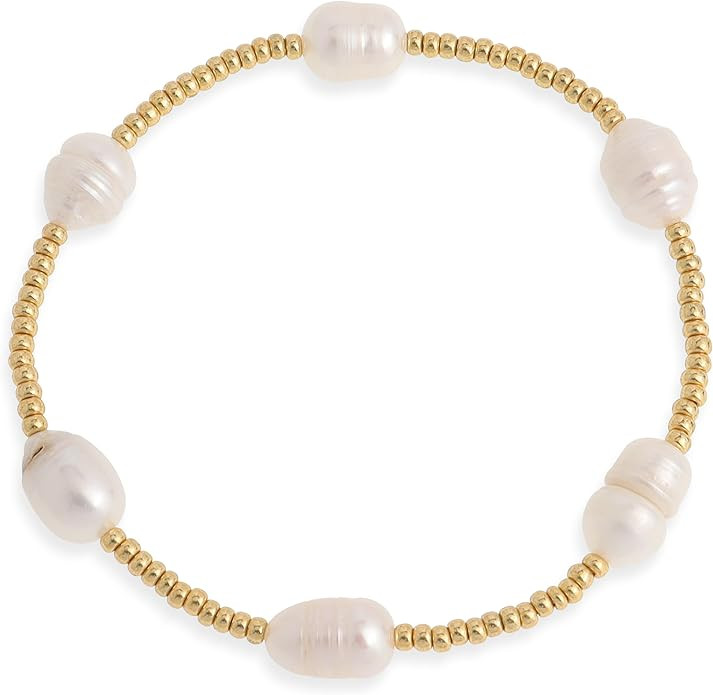 Gold beaded Pearl Heart Bracelets for Women, Cute Handmade Stackable Boho Beads Ball Friendship s... | Amazon (US)