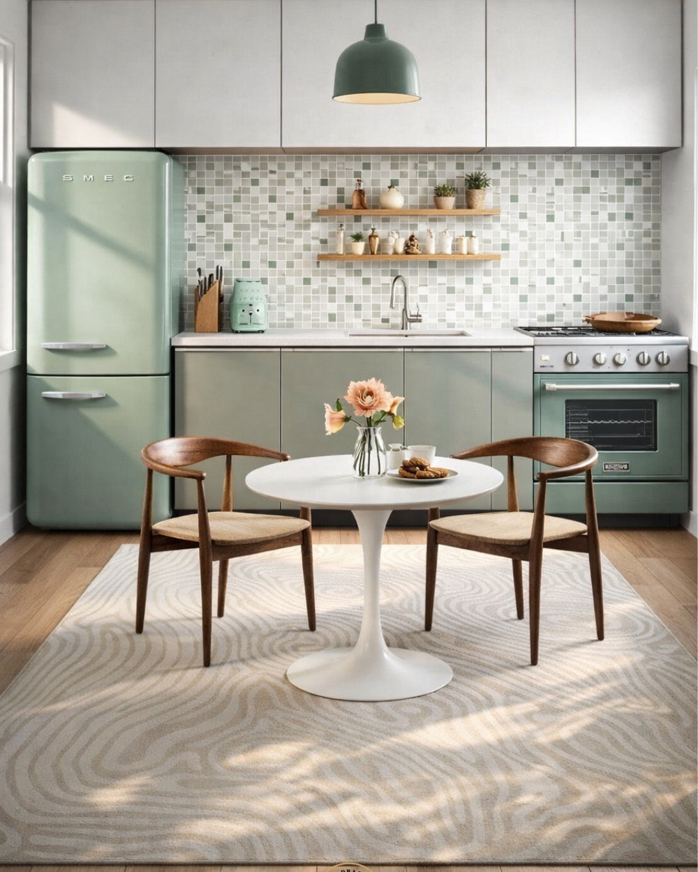 Scandi and mid-century modern kitchen design. I love the Smeg appliances and the timeless tulip dining table. Mid-century modern dining chairs. #homedecor #kitcheninspiration

#LTKHome #LTKfoodie #LTKSeasonal