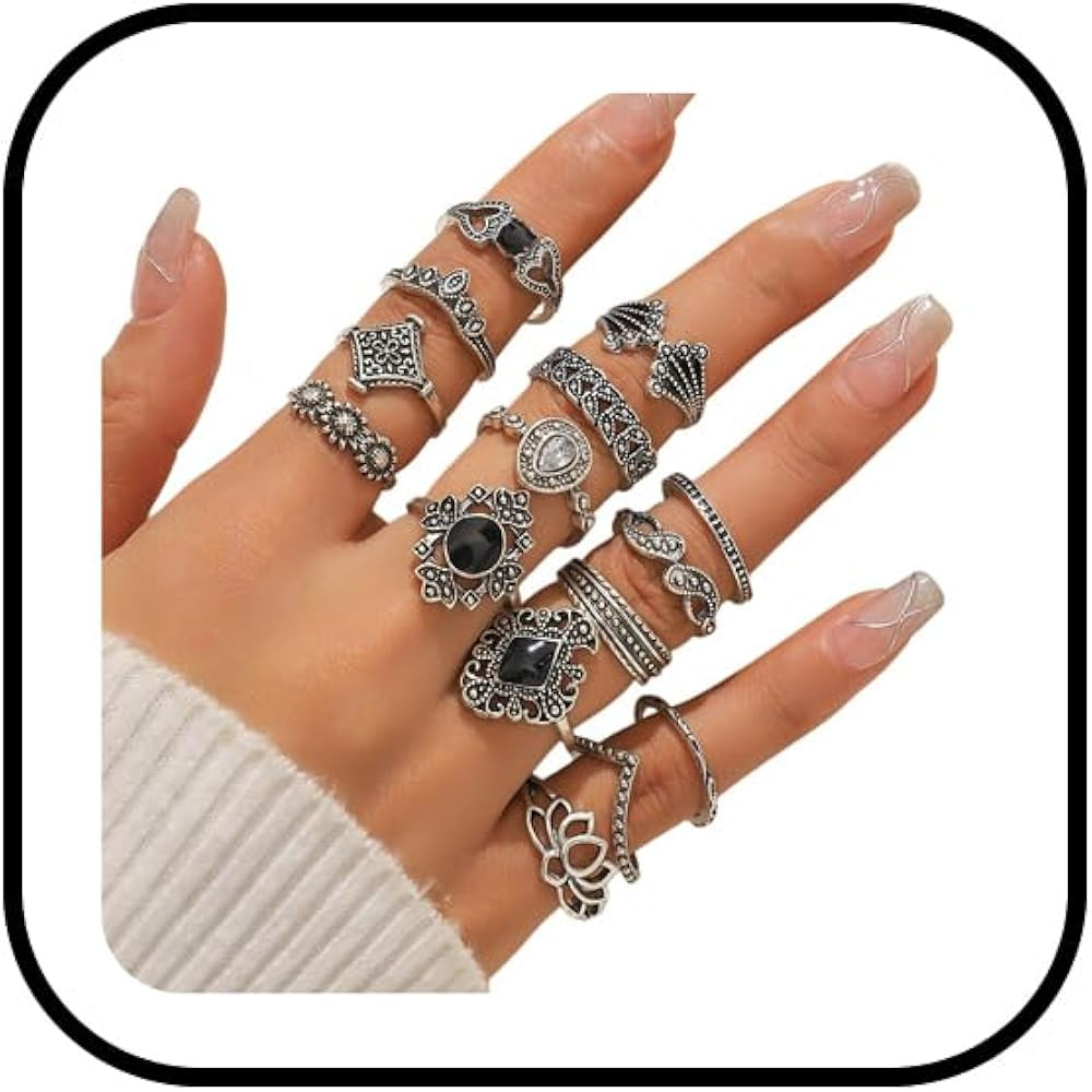 GYRMMUE 15 Pcs Stackable Joint Knuckle Rings Set for Women Crystal Carved Midi Rings Punk Finger ... | Amazon (US)