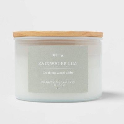 Milky White Glass Candle with Wood Lid and Stamped Logo Rainwater Lily - Threshold™ | Target