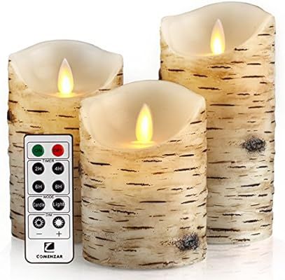 comenzar Flickering Candles, Candles Birch Set of 4 5" 6" Birch Bark Battery Candles Real Wax Pil... | Amazon (US)