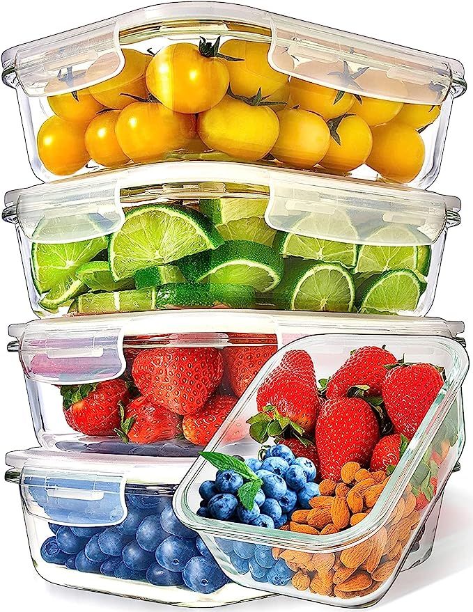 Prep Naturals Glass Meal Prep Containers (5 Pack, 36 Ounce) - Glass Food Storage Containers with ... | Amazon (US)