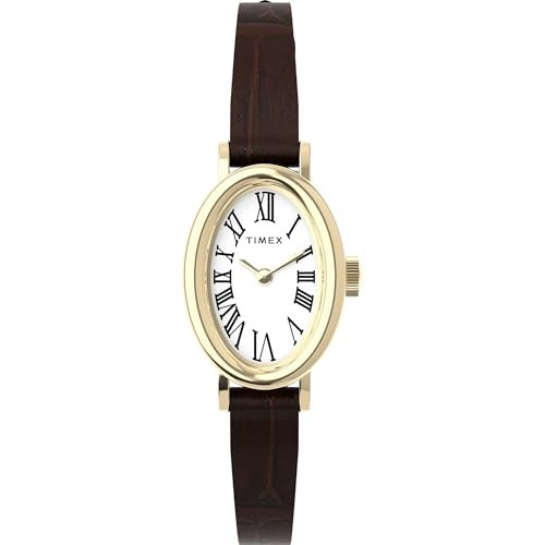 Timex Women's Cavatina 19mm Watch - Brown Strap White Dial Gold-Tone Case | Amazon (US)