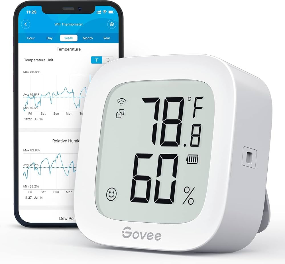 Govee WiFi Thermometer Hygrometer H5103, Indoor Bluetooth Temperature Humidity Sensor with Electr... | Amazon (US)
