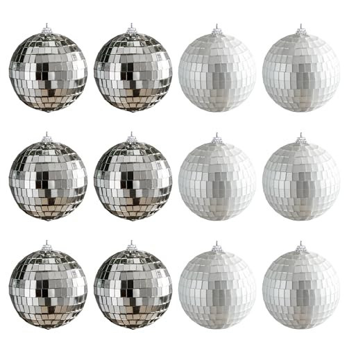12 PCS Disco Balls Decor, Silver Disco Ball Party Decorations, Hanging Christmas Decoration Matte and Mirror Balls, 3.15in Glass Hanging Disco Ball for Home Holiday KTV Wedding Stage Xmas Tree | Amazon (US)
