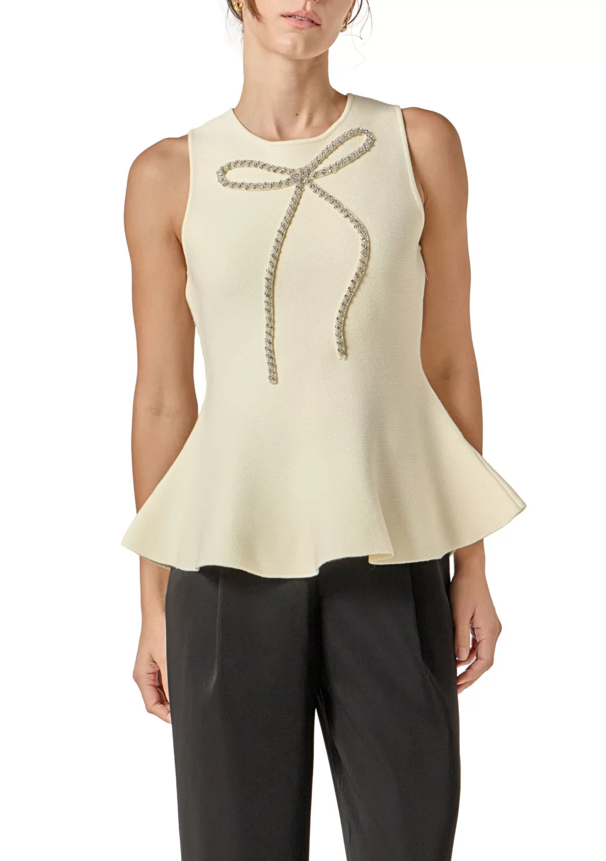 PEPLUM BOW EMBELISSHED TOP | Belk