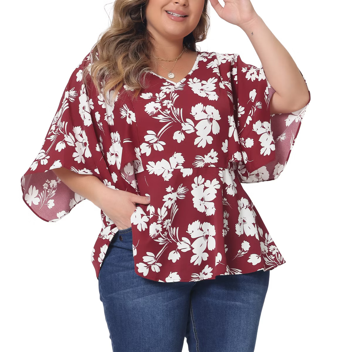 Agnes Orinda Women's Plus Size Summer Casual V Neck Flowy 3/4 Sleeve Loose Fit Babydoll Blouses B... | Target