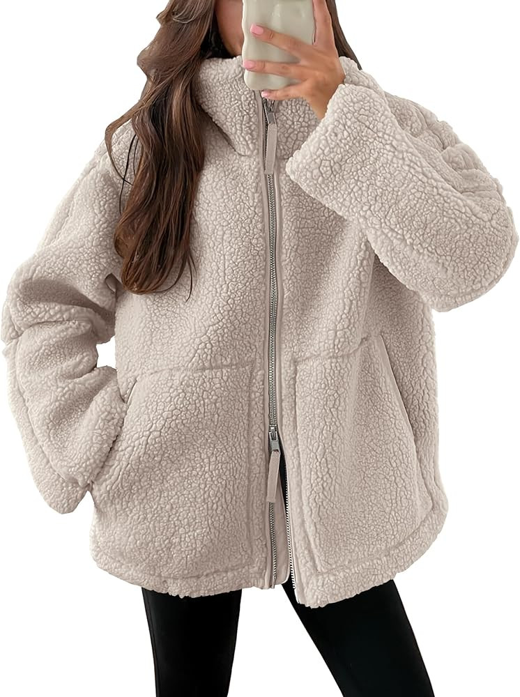 ANRABESS Womens Fleece Jacket Oversized Zip Up Sherpa Fuzzy Casual Coats Winter Fall Outerwear 20... | Amazon (US)