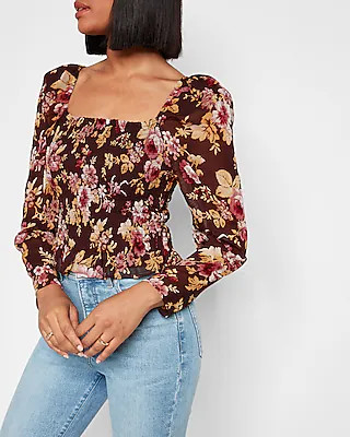 Floral Square Neck Smocked Body Top | Express