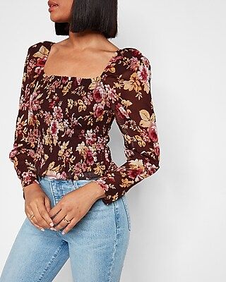 Floral Square Neck Smocked Body Top | Express