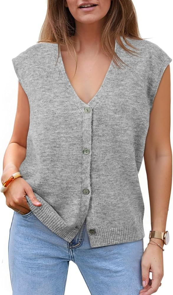 Cicy Bell Womens V Neck Sweater Vest Casual Button Down Knit Vest Outerwear Sleeveless Trendy Car... | Amazon (US)