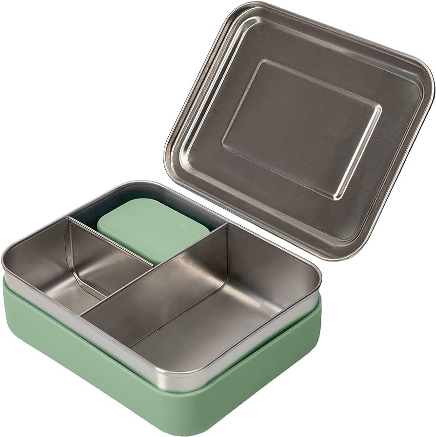 WeeSprout 18/8 Stainless Steel Bento Box (Compact Lunch Box) - 3 Compartment Metal Lunch Containe... | Amazon (US)