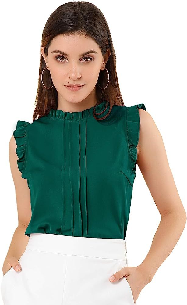 Allegra K Women's Ruffled Business Office 1950s Vintage Sleeveless Blouses Top Small White at Ama... | Amazon (US)