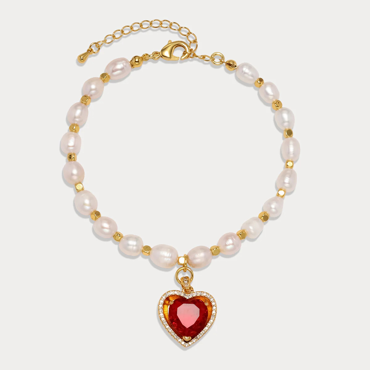 Heart Gem Pearl Necklace & Bracelet | Selenichast