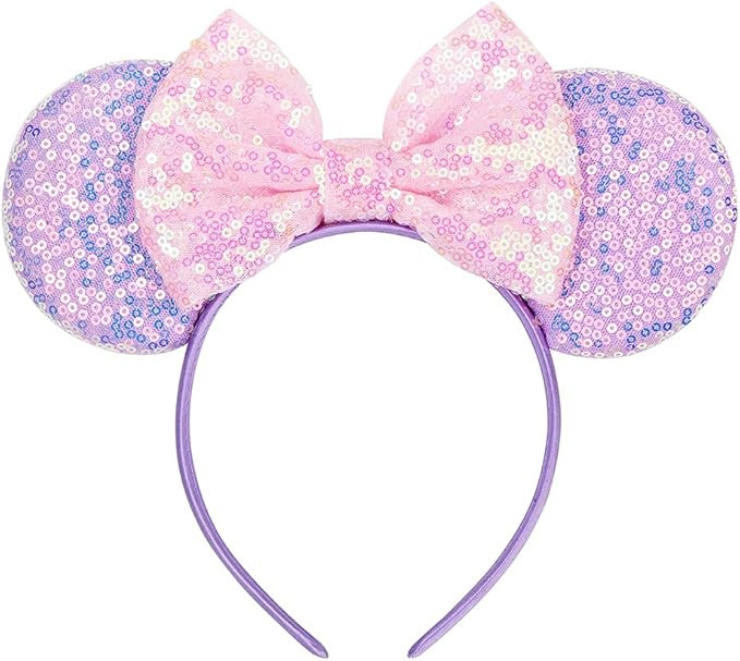 Mouse Ears Headbands, Sequin Pink Mice Ears for Women Girls, Shiny Bow Headband for Cosplay Costu... | Amazon (US)