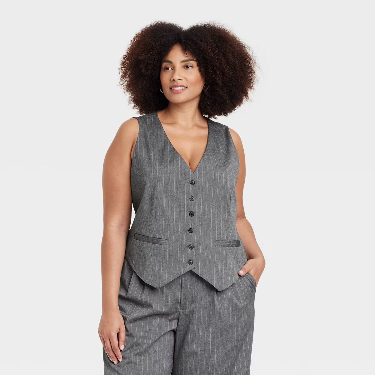 Women's Tailored Suit Vest - A New Day™ Charcoal Pinstripe | Target