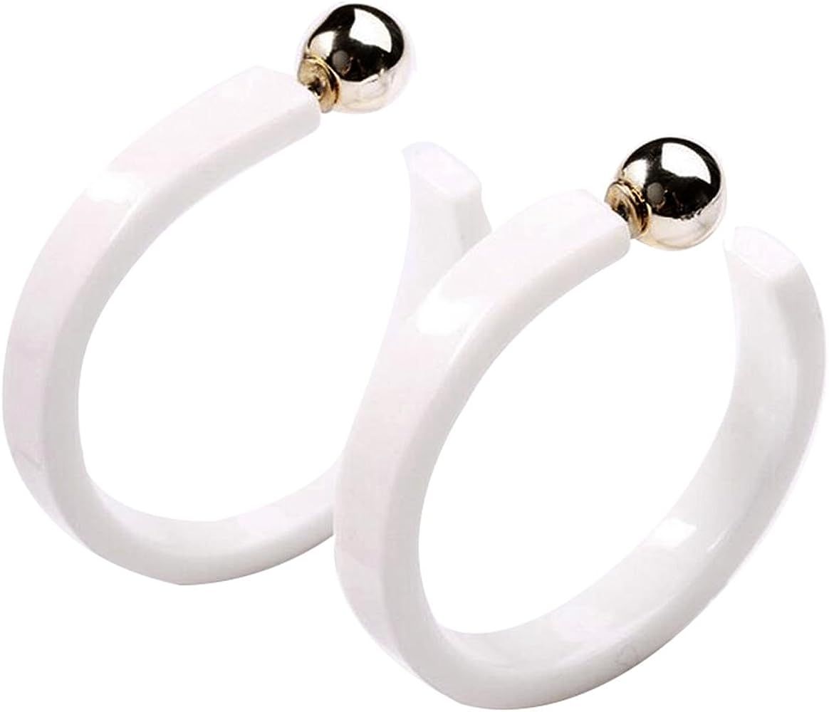 PEXKO Earrings Acrylic Marbled Earring Leopard Round Hoop Earrings (White) | Amazon (US)