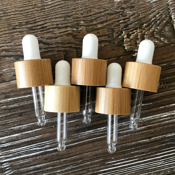 SHORTER BAMBOO & White Dropper Top, Dropper Top for 5mL / 15mL / 30mL Essential Oil Bottles (5 pa... | Etsy (US)