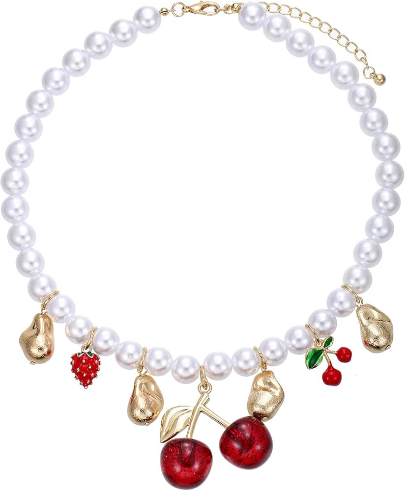 Women's Faux Pearl Necklace Cherry Heart Evil Eye Cameo | Amazon (US)