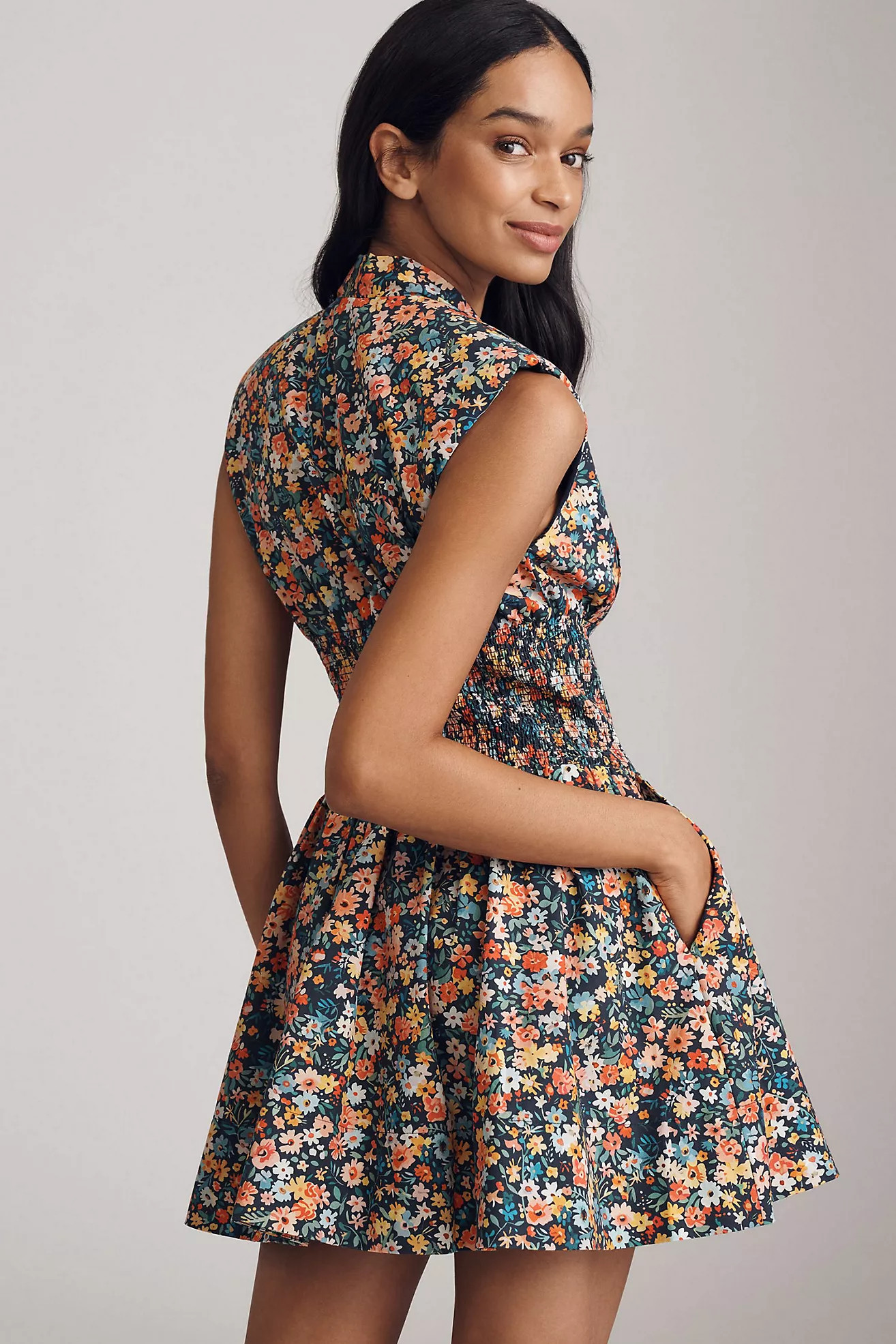 Maeve The Tommie Cap-Sleeve Smocked Front-Zip Shirt Dress: Mini Edition | Anthropologie (US)