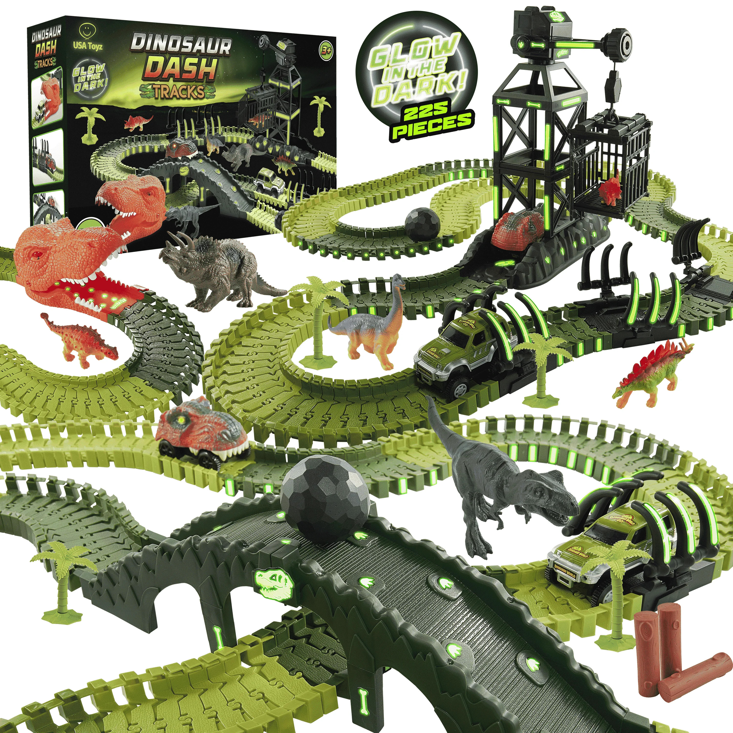 USA Toyz Dinosaur Dash Track 6 Dinosaurs LED Dino Car STEM Set Toy 225 Piece Tracks for Kids Ages... | Walmart (US)