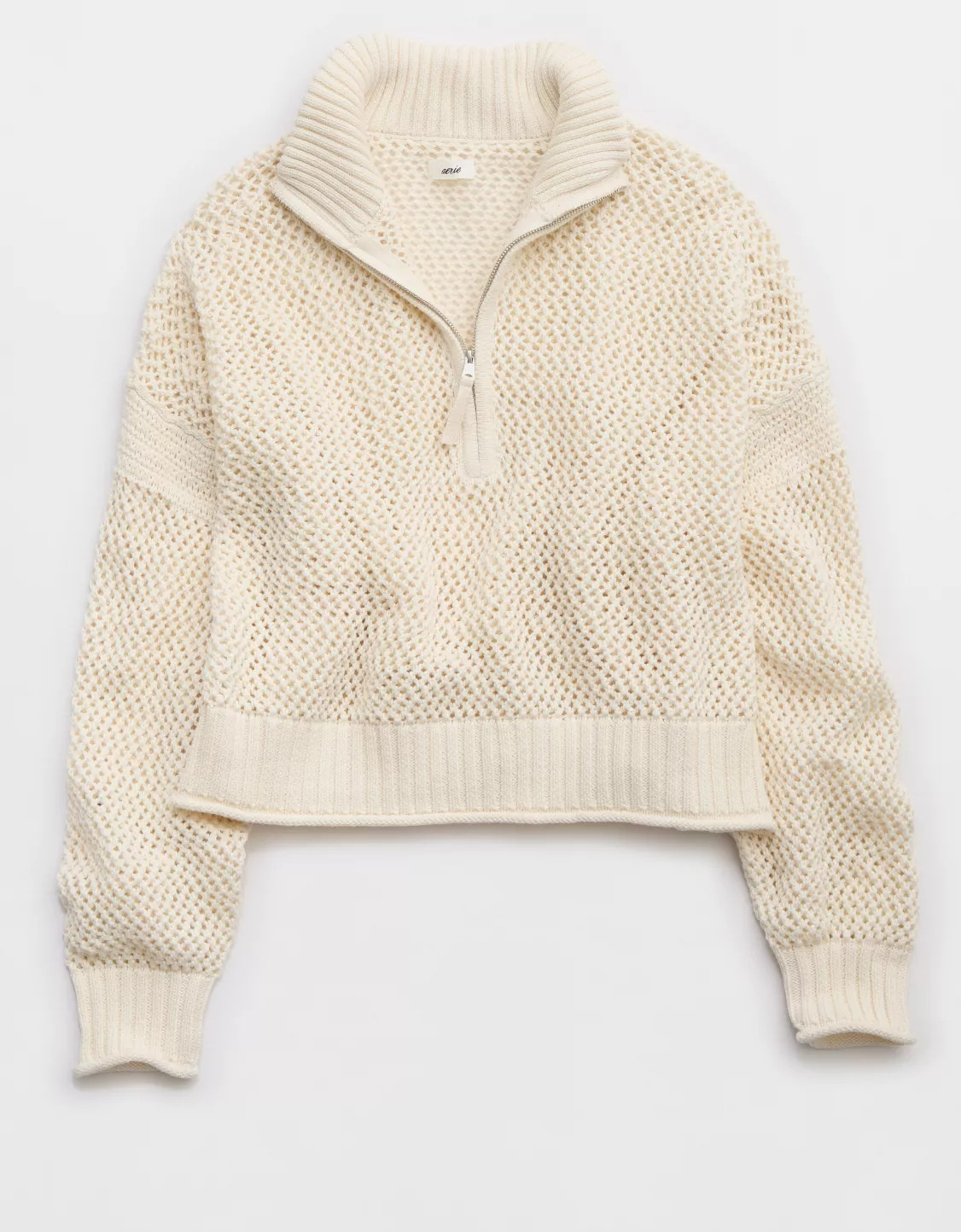 Aerie Crochet Quarter Zip Sweater | American Eagle Outfitters (US & CA)