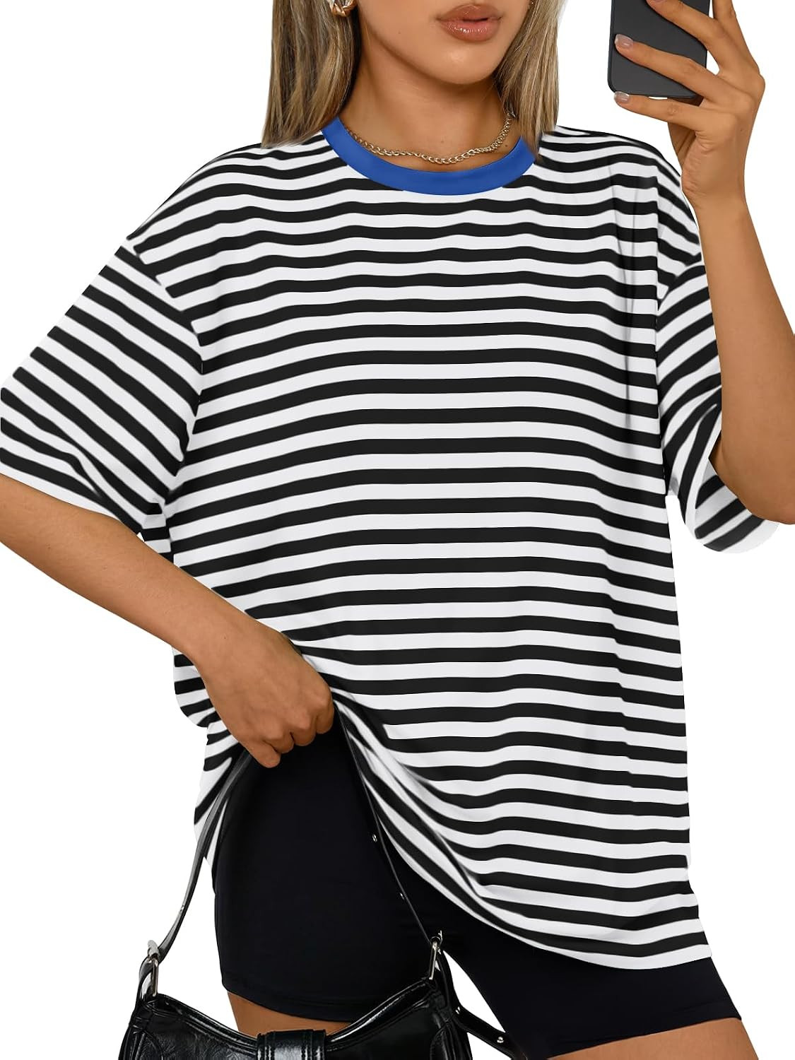Trendy Queen Womens Oversized T-Shirts Short Sleeve Crew Neck Summer Tops | Amazon (US)