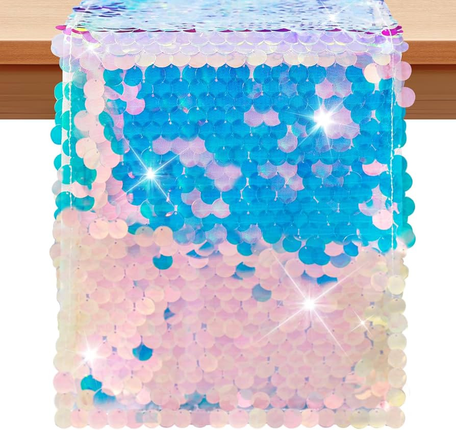 VHH Mermaid Party Table Runner, 12 x 84 inches Sequin Table Runner , Glitter Holographic Mermaid ... | Amazon (US)