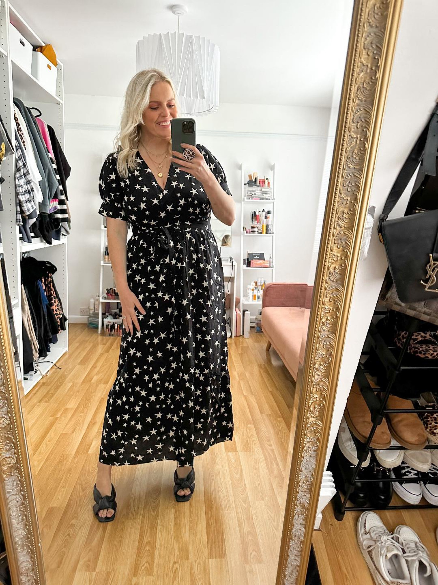 Star v-neck maxi tie up dress, black high heels, gold necklace 

#LTKstyletip #LTKeurope #LTKSeasonal