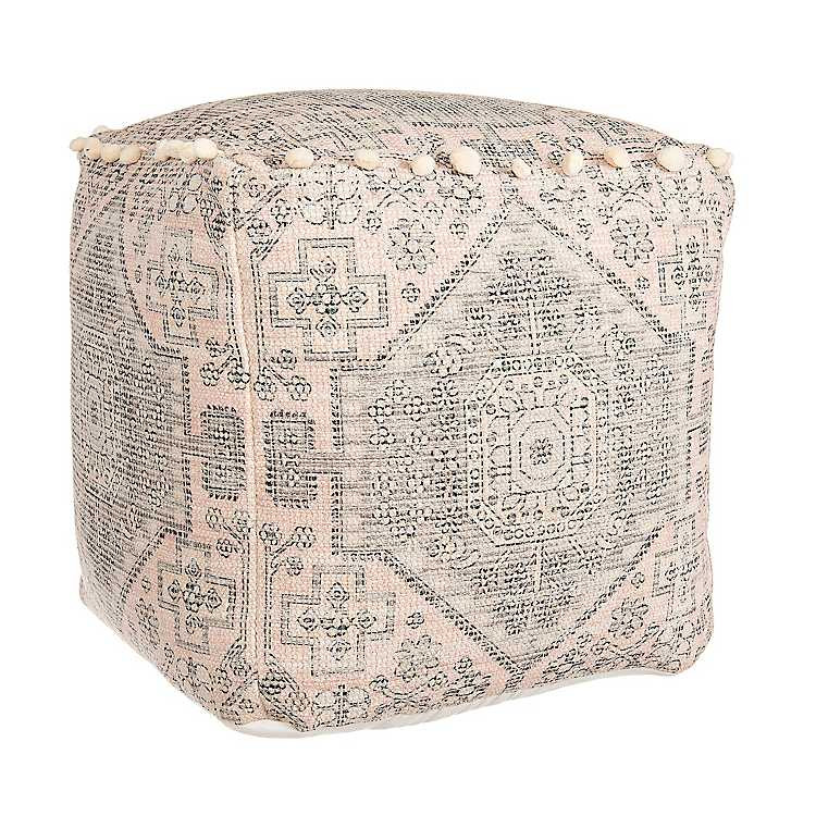Pink Pom Pom Woven Pouf | Kirkland's Home
