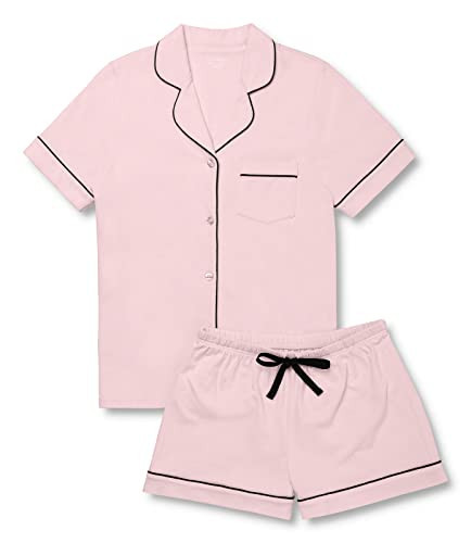 PajamaGram Pajamas for Women Cotton - Ladies Pajamas Short Set, Pink, M, 10-12 | Amazon (US)