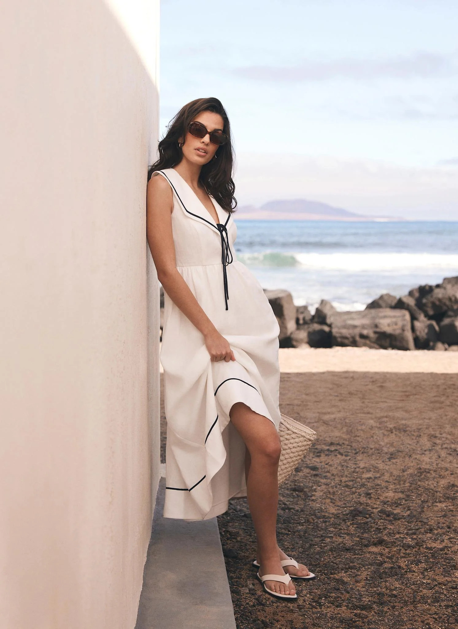 White Linen Sailor Midi Dress | Mint Velvet
