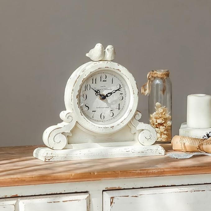 NIKKY HOME Vintage Mantel Table Clock with 2 Birds, Silent Non-Ticking Battery Operated Desk Shel... | Amazon (US)