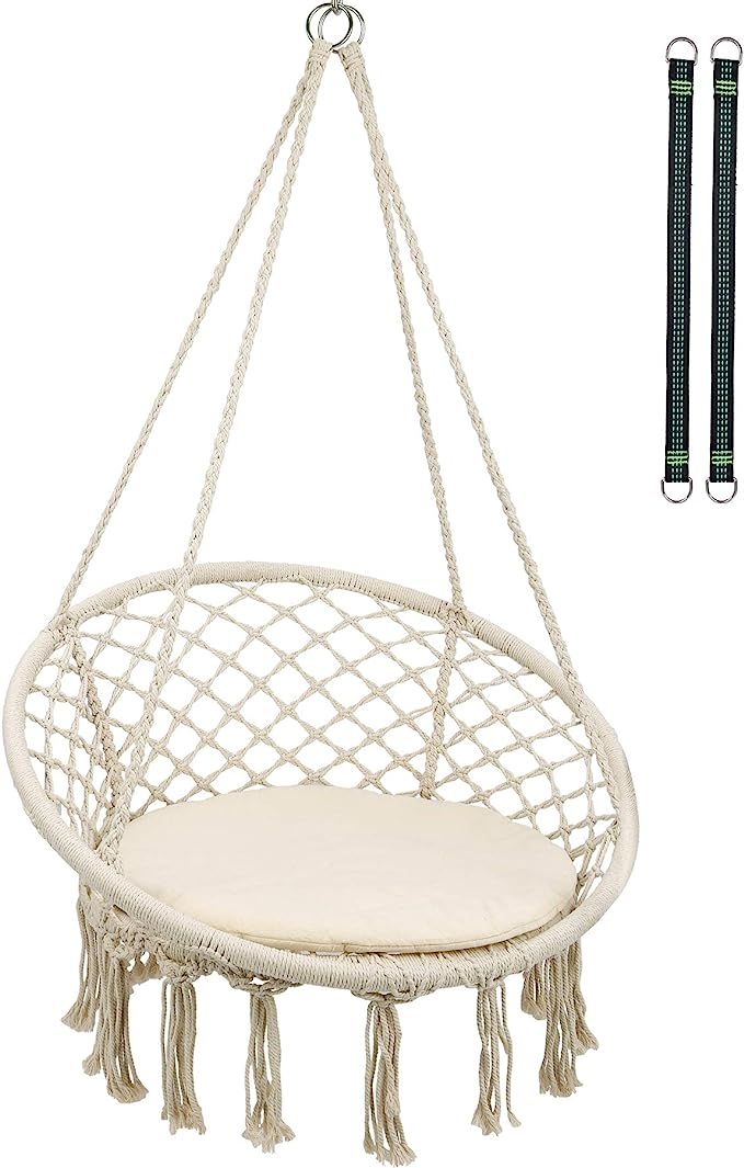 RedSwing Hanging Hammock Chair, Macrame Swing Chair with Cushion and Hardware Kits, Cotton Rope H... | Amazon (US)