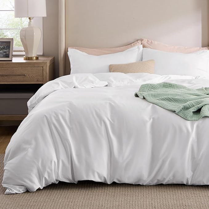 Bedsure White Duvet Cover Queen Size - Moisture Wicking and Silky Eucalyptus Lyocell Cotton Hybri... | Amazon (US)