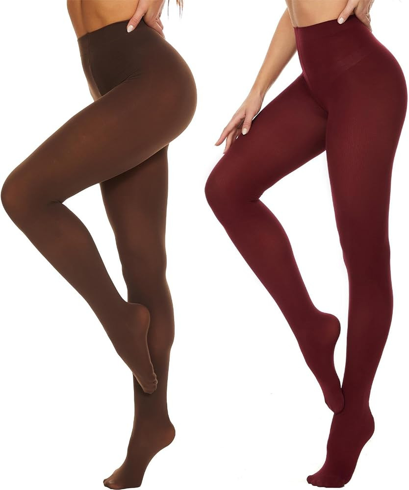DUCMODA Womens 80 Denier Opaque Tights, Women's Soft Solid Color Footed Pantyhose, High Waist Sto... | Amazon (US)