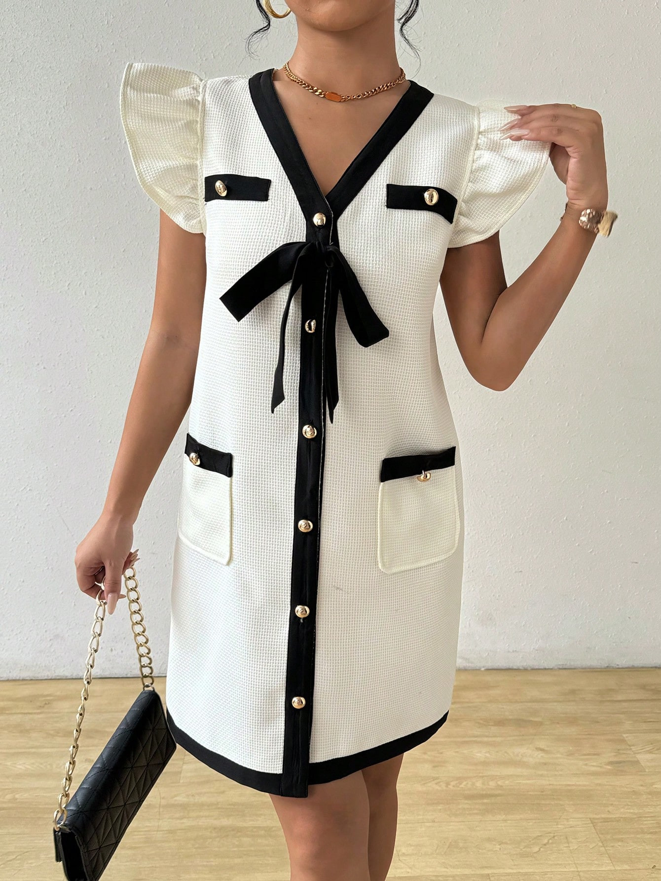 SHEIN Privé Zomer/herfst mouwloze damesjurk met kleurblokken, geknoopt, ronde hals, A-lijn, kort... | SHEIN