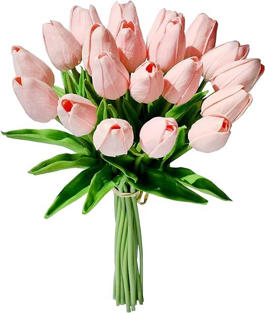Mandy's 20pcs Light Pink Artificial Tulip Silk Fake Flowers 13.5" for Mother's Day Easter Valenti... | Amazon (US)