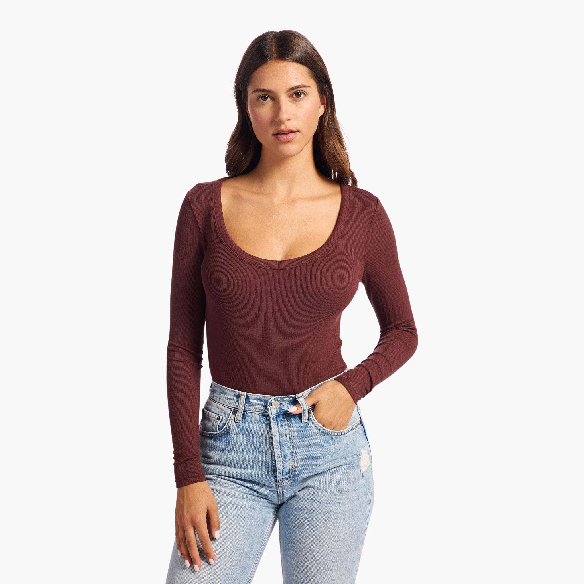 Slinky Rib Long Sleeve Bodysuit | Black Cherry | Nuuds US
